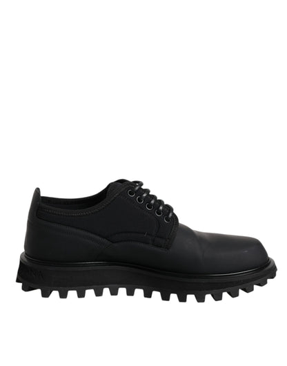 Dolce &amp; Gabbana Black Leather Lace Up Trekking Dress Shoes