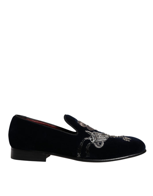 Mocassins à fleurs en velours noir Dolce &amp; Gabbana