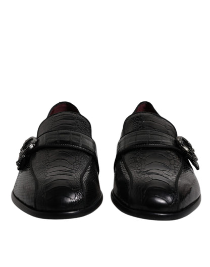 Mocassins Dolce &amp; Gabbana en cuir exotique noir avec logo DG