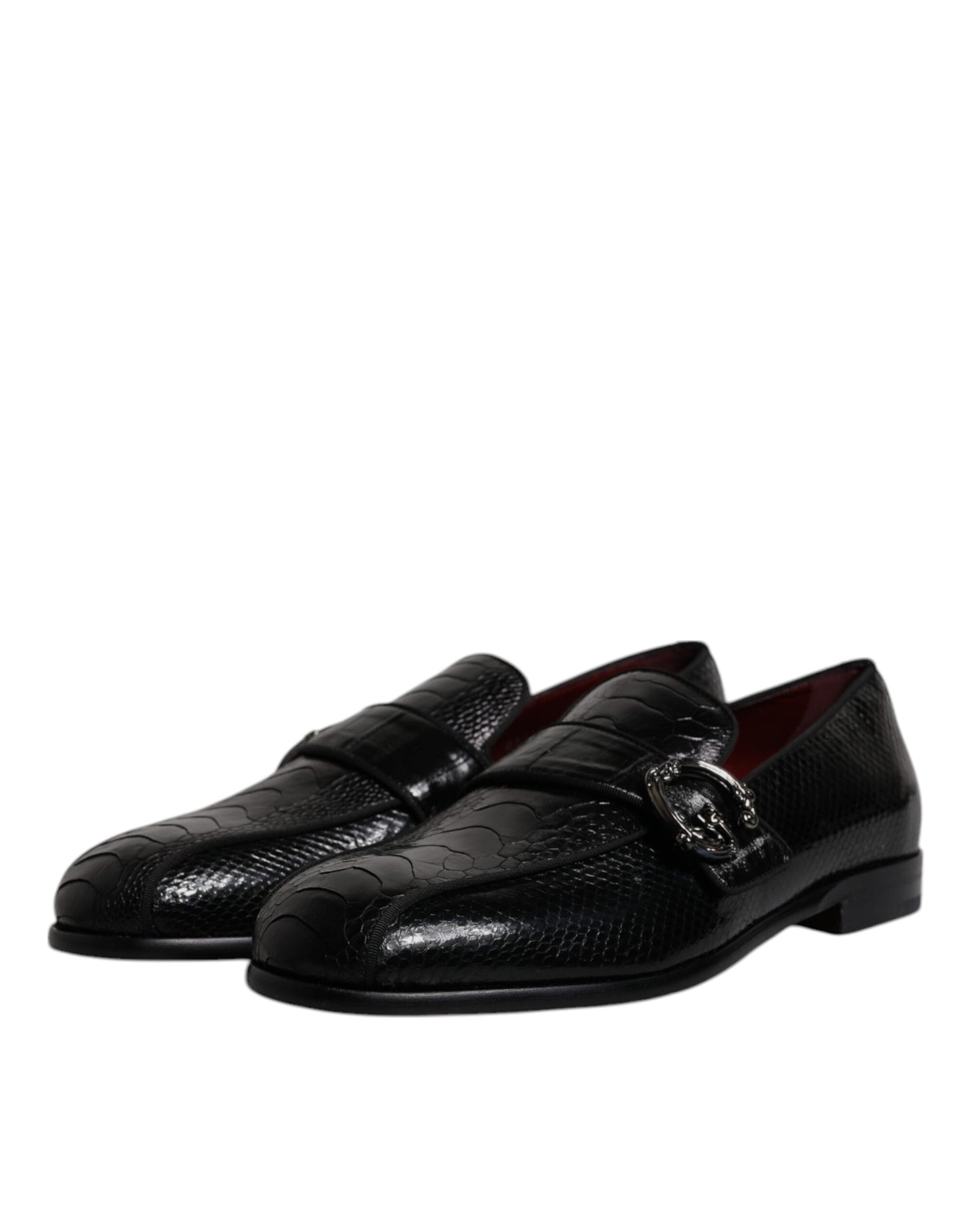 Mocassins Dolce &amp; Gabbana en cuir exotique noir avec logo DG