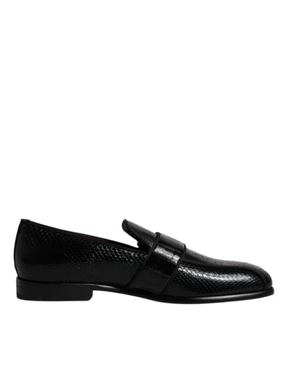 Mocassins Dolce &amp; Gabbana en cuir exotique noir avec logo DG