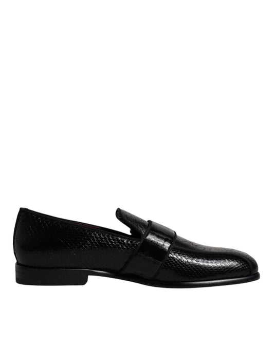 Mocassins Dolce &amp; Gabbana en cuir exotique noir avec logo DG