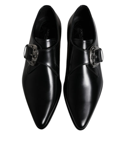 Dolce &amp; Gabbana Black Leather Monk Strap Derby Formal Shoes