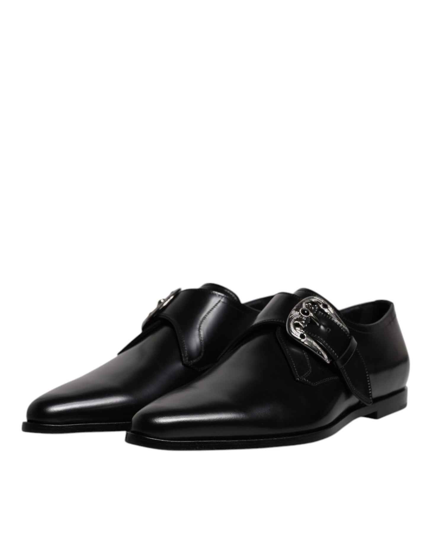 Dolce &amp; Gabbana Black Leather Monk Strap Derby Formal Shoes