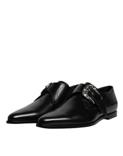 Dolce &amp; Gabbana Black Leather Monk Strap Derby Formal Shoes