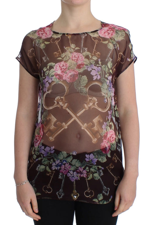 Dolce &amp; Gabbana - Élégant chemisier en soie à fleurs et manches courtes