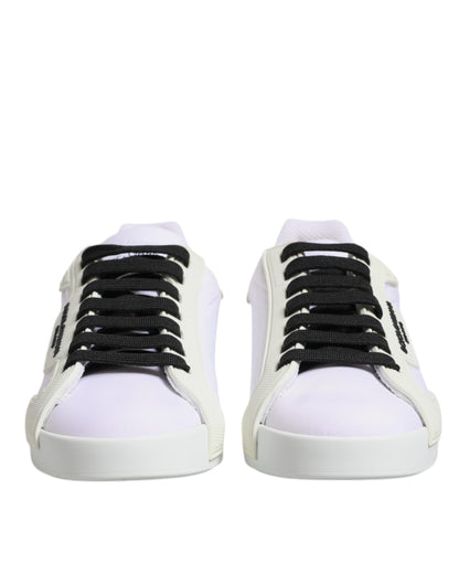 Dolce & Gabbana White Nylon Leather Low Top Sneakers Shoes by Dolce & Gabbana