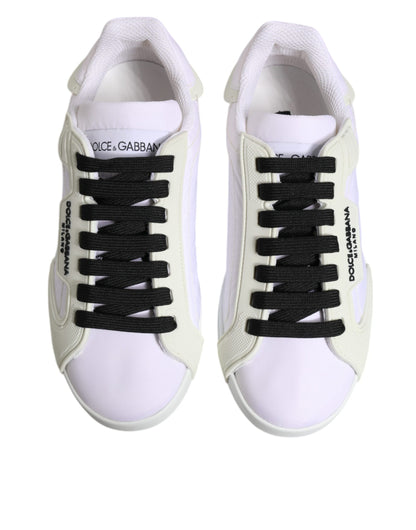 Dolce & Gabbana White Nylon Leather Low Top Sneakers Shoes by Dolce & Gabbana