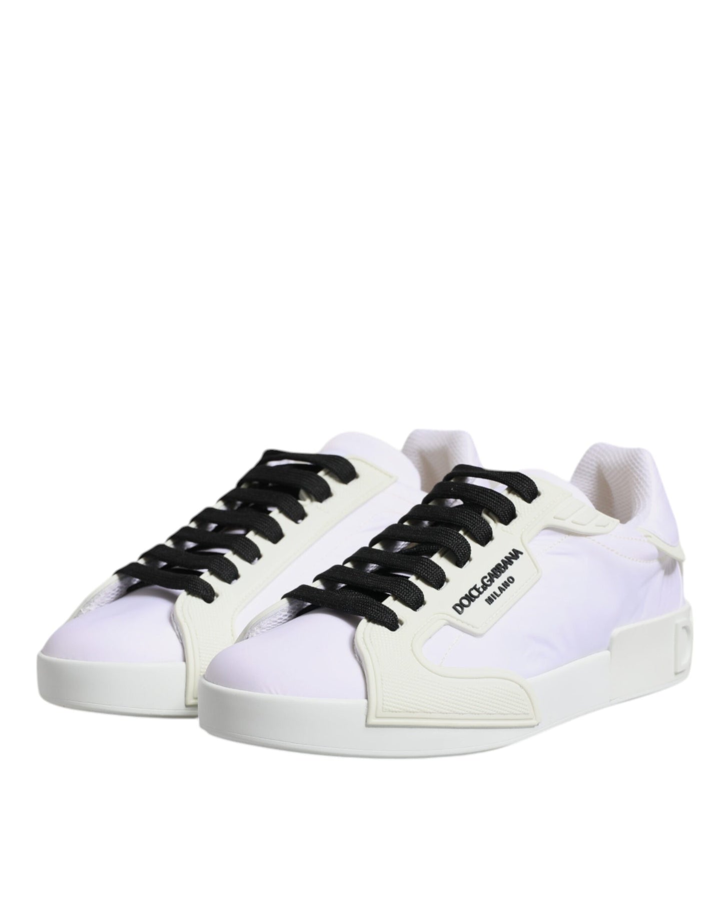 Dolce & Gabbana White Nylon Leather Low Top Sneakers Shoes by Dolce & Gabbana