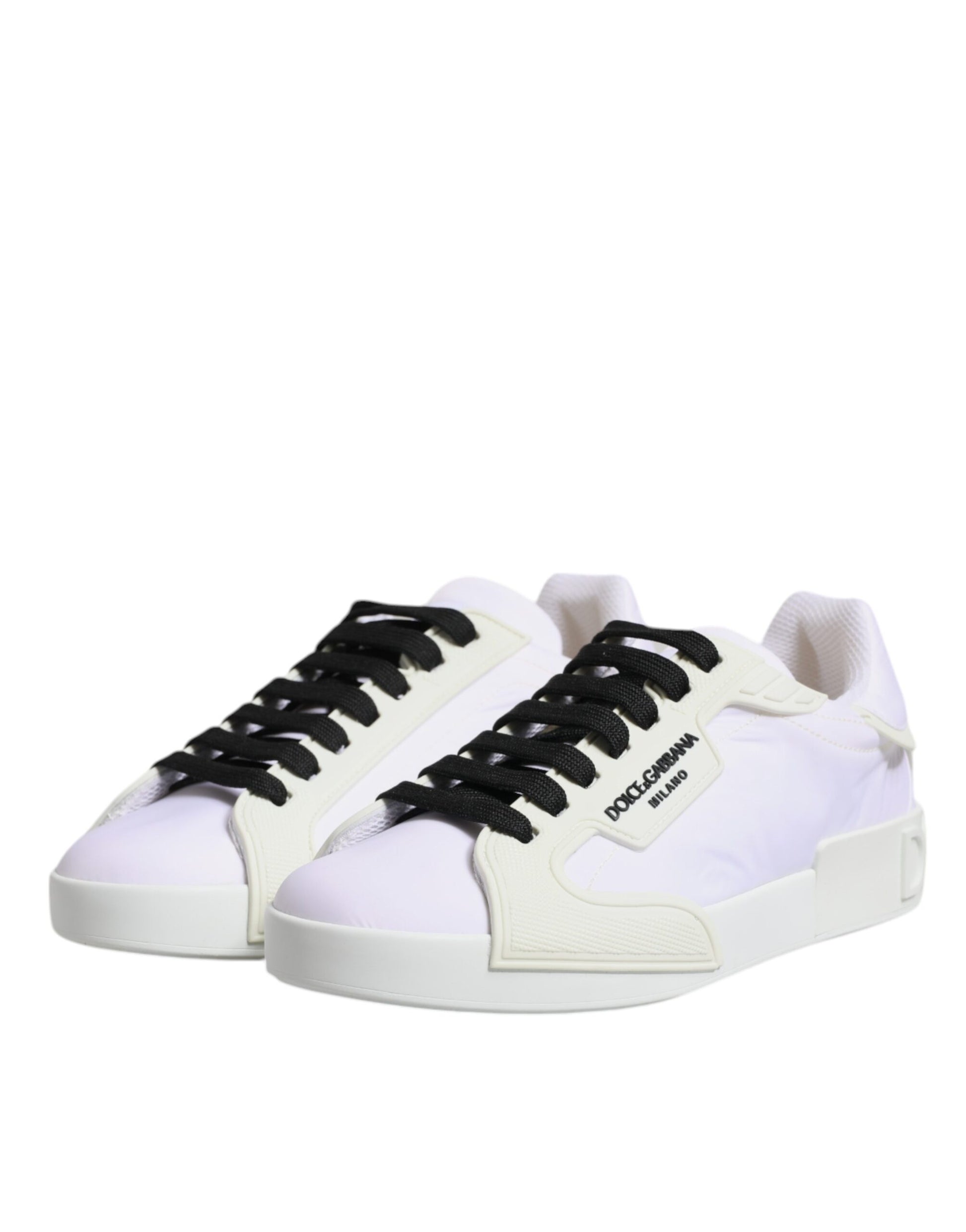 Dolce & Gabbana White Nylon Leather Low Top Sneakers Shoes by Dolce & Gabbana