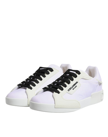 Dolce & Gabbana White Nylon Leather Low Top Sneakers Shoes by Dolce & Gabbana