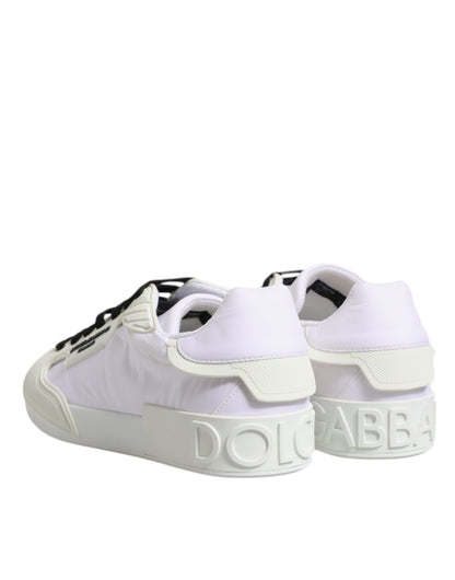 Dolce & Gabbana White Nylon Leather Low Top Sneakers Shoes by Dolce & Gabbana