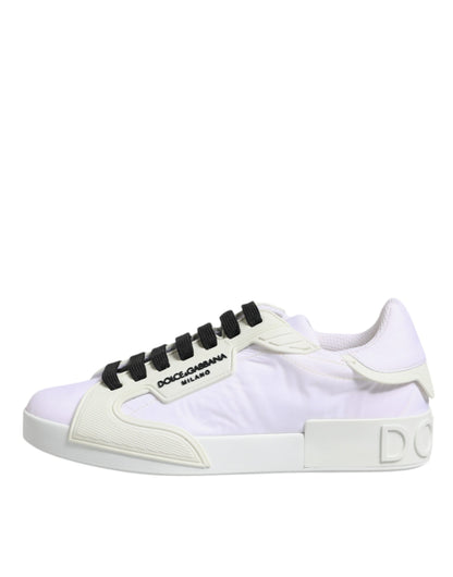 Dolce & Gabbana White Nylon Leather Low Top Sneakers Shoes by Dolce & Gabbana