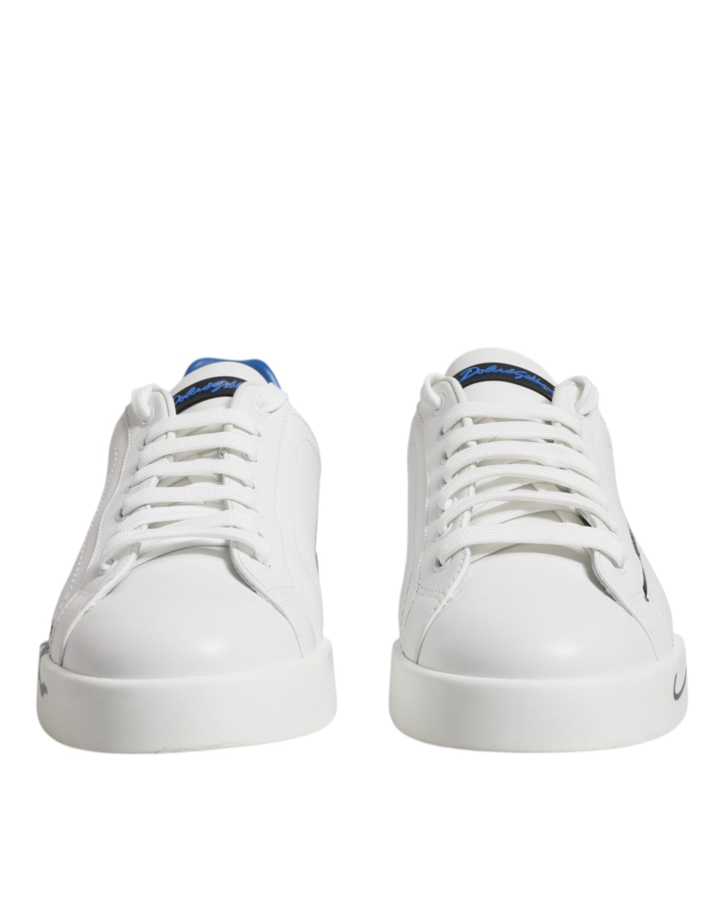 Dolce & Gabbana White Blue Portofino Leather Sneakers Shoes by Dolce & Gabbana