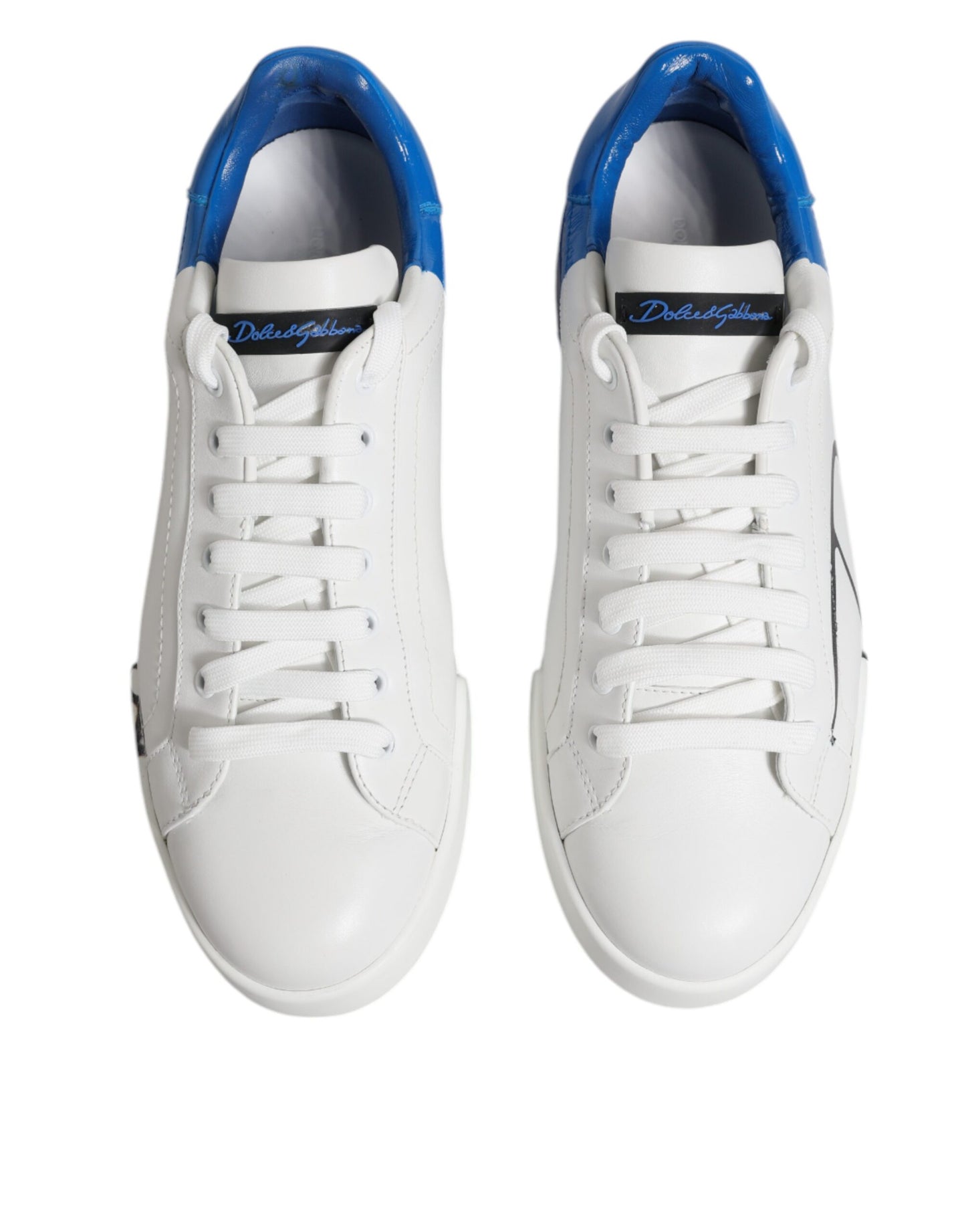 Dolce & Gabbana White Blue Portofino Leather Sneakers Shoes by Dolce & Gabbana