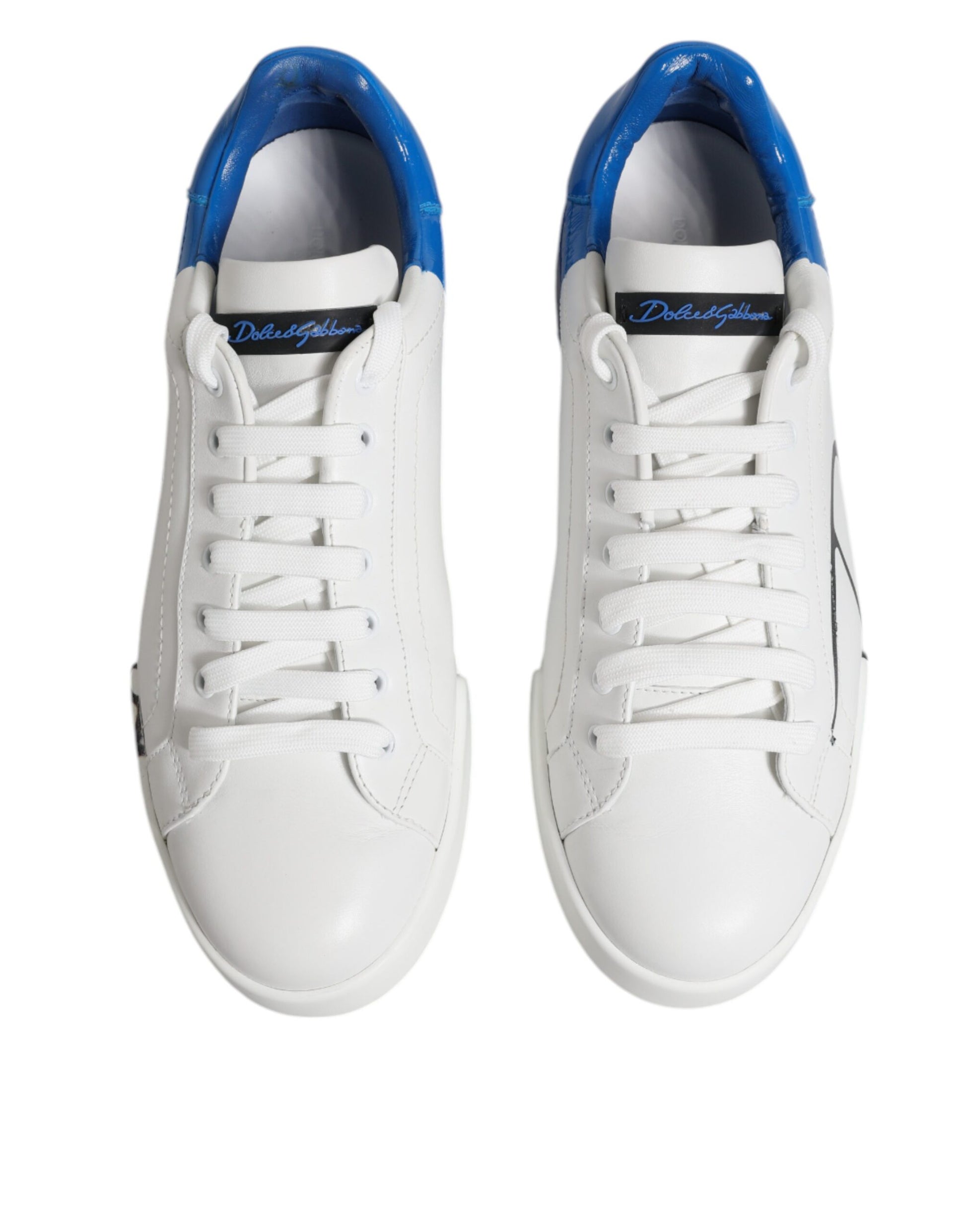 Dolce & Gabbana White Blue Portofino Leather Sneakers Shoes by Dolce & Gabbana