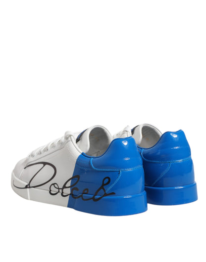 Dolce & Gabbana White Blue Portofino Leather Sneakers Shoes by Dolce & Gabbana