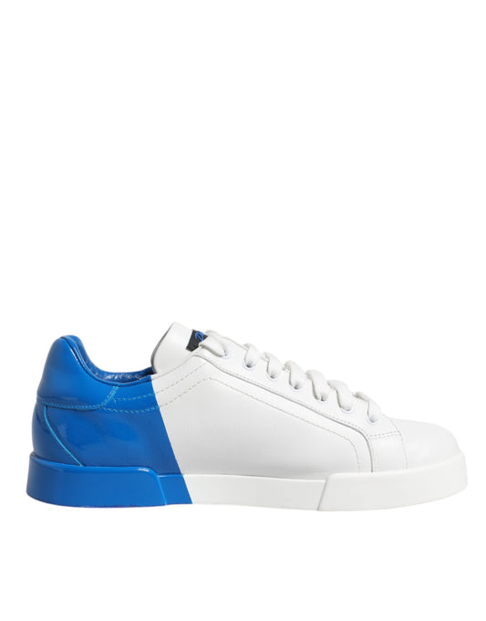 Dolce & Gabbana White Blue Portofino Leather Sneakers Shoes by Dolce & Gabbana