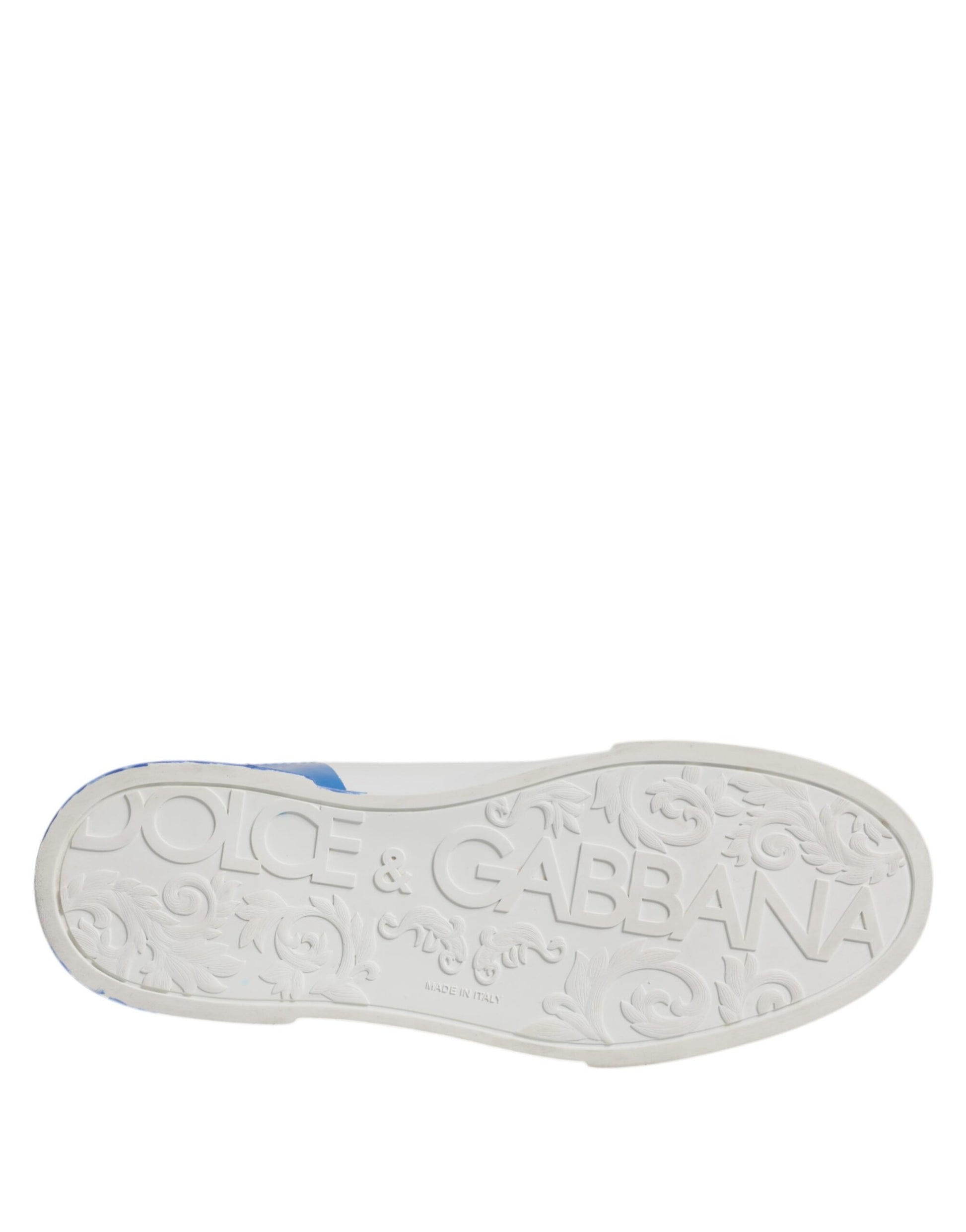 Dolce & Gabbana White Blue Portofino Leather Sneakers Shoes by Dolce & Gabbana