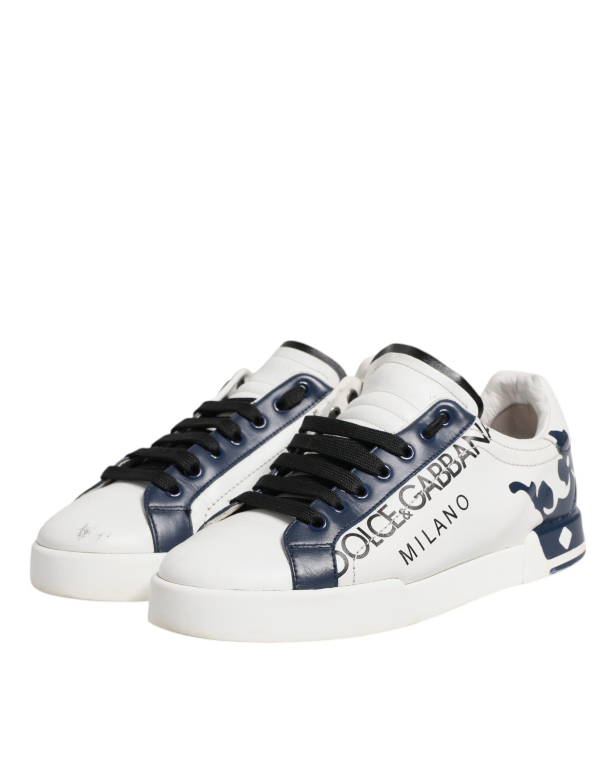 Dolce & Gabbana White Blue Leather Crown Milano Sneakers Shoes by Dolce & Gabbana