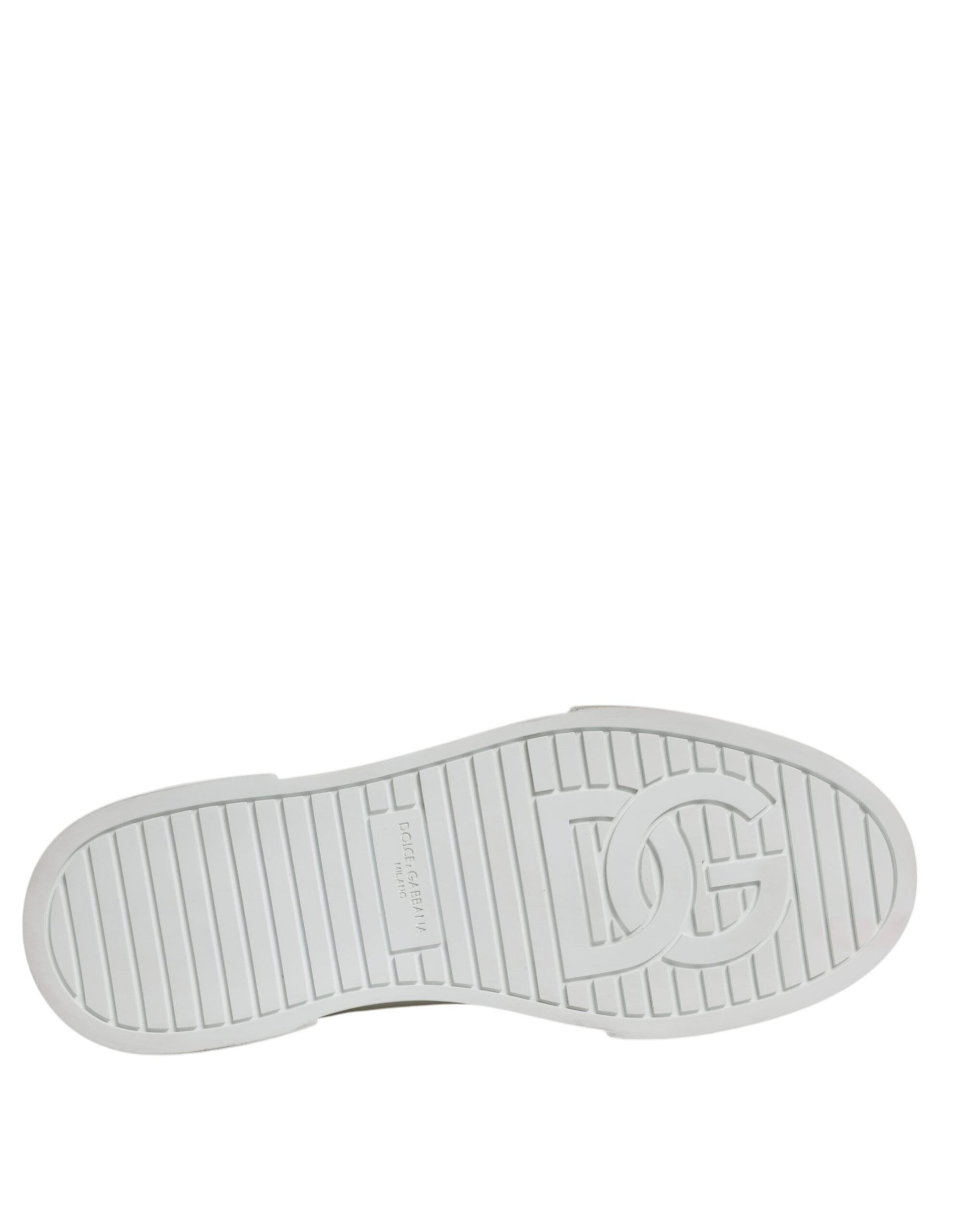 Dolce & Gabbana White Black Cotton High Top Sneakers Shoes by Dolce & Gabbana