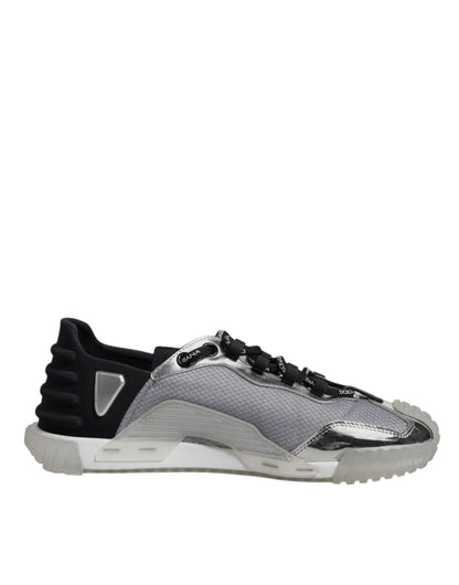 Dolce & Gabbana Silver Black Nylon NS1 Low Top Sneakers Shoes by Dolce & Gabbana
