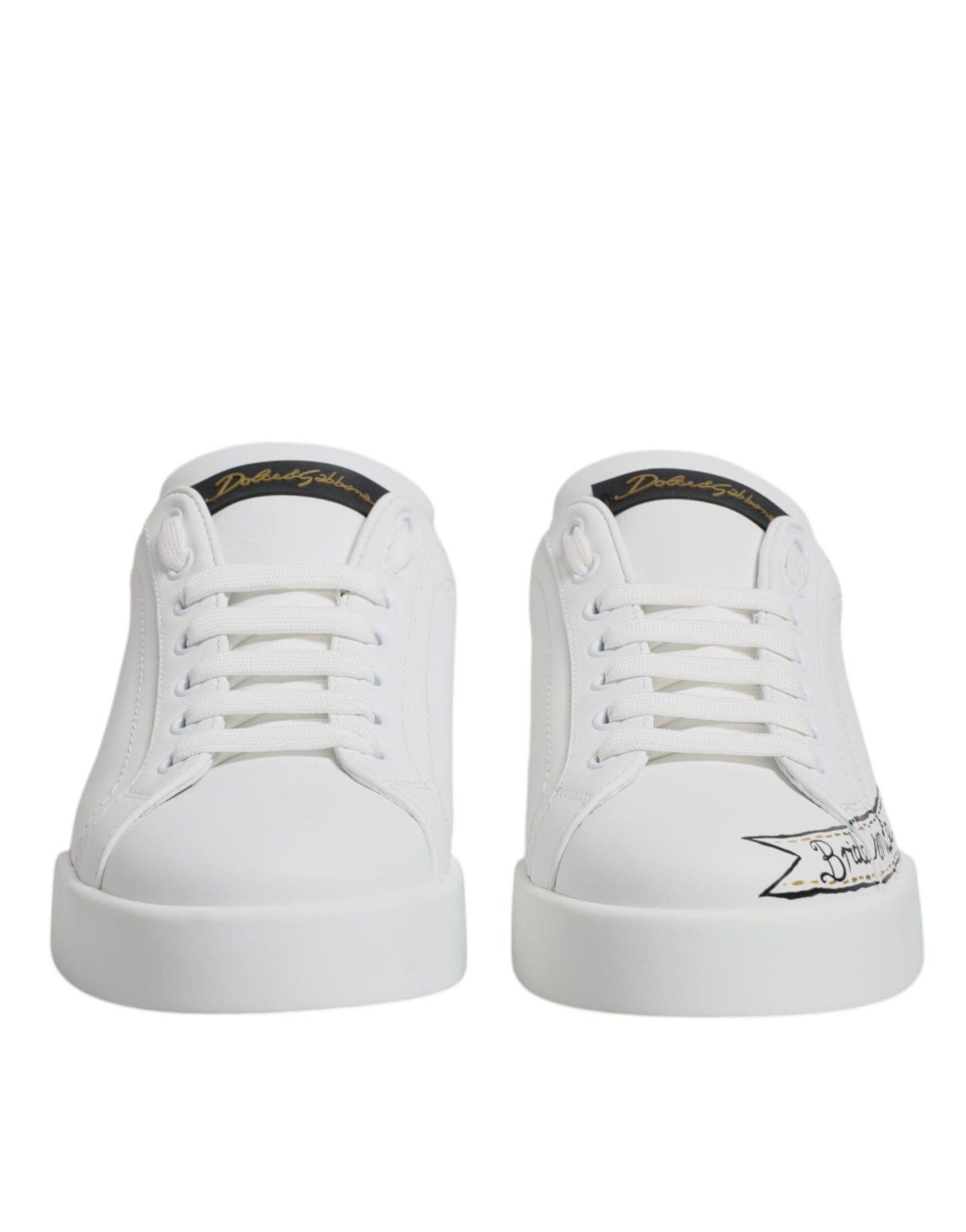 Dolce & Gabbana White Leather Low Top Lace Up Sneakers Shoes by Dolce & Gabbana