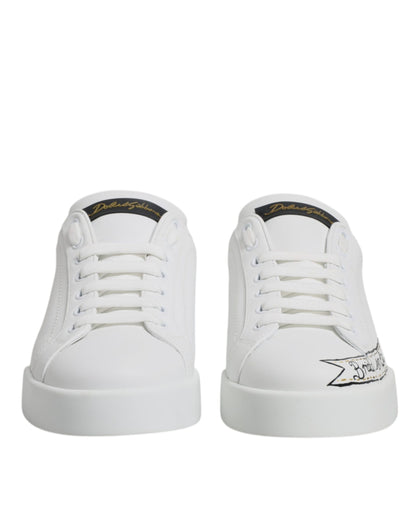Dolce & Gabbana White Leather Low Top Lace Up Sneakers Shoes by Dolce & Gabbana