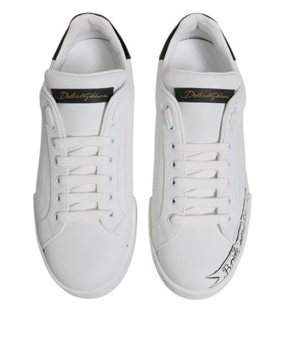 Dolce & Gabbana White Leather Low Top Lace Up Sneakers Shoes by Dolce & Gabbana