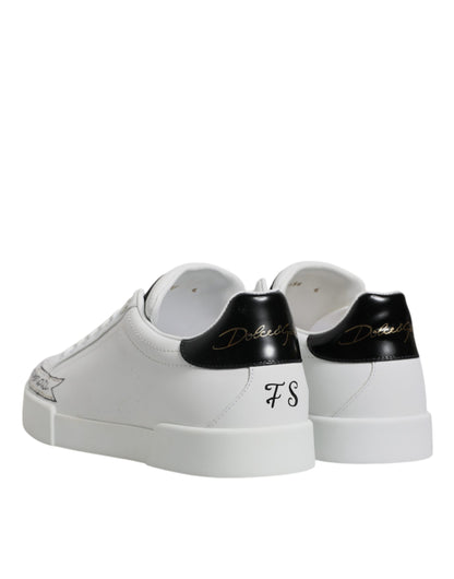 Dolce & Gabbana White Leather Low Top Lace Up Sneakers Shoes by Dolce & Gabbana