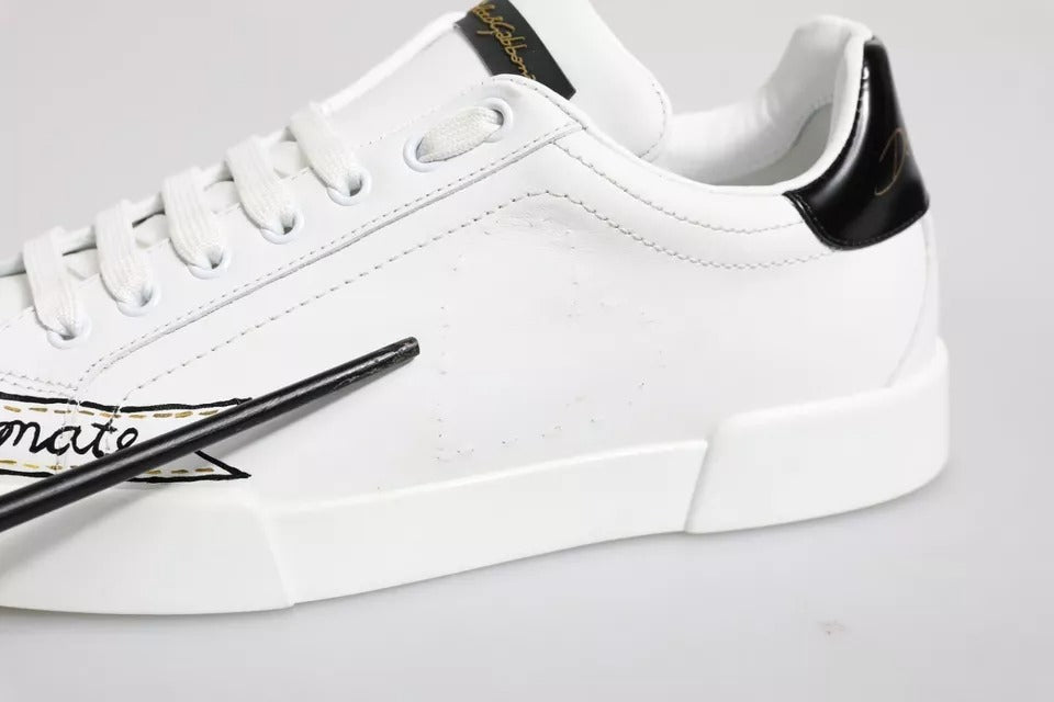 Dolce & Gabbana White Leather Low Top Lace Up Sneakers Shoes by Dolce & Gabbana
