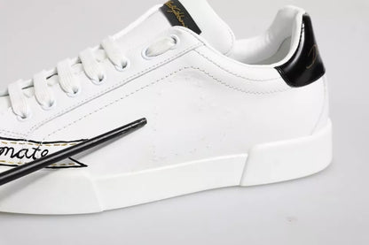 Dolce & Gabbana White Leather Low Top Lace Up Sneakers Shoes by Dolce & Gabbana