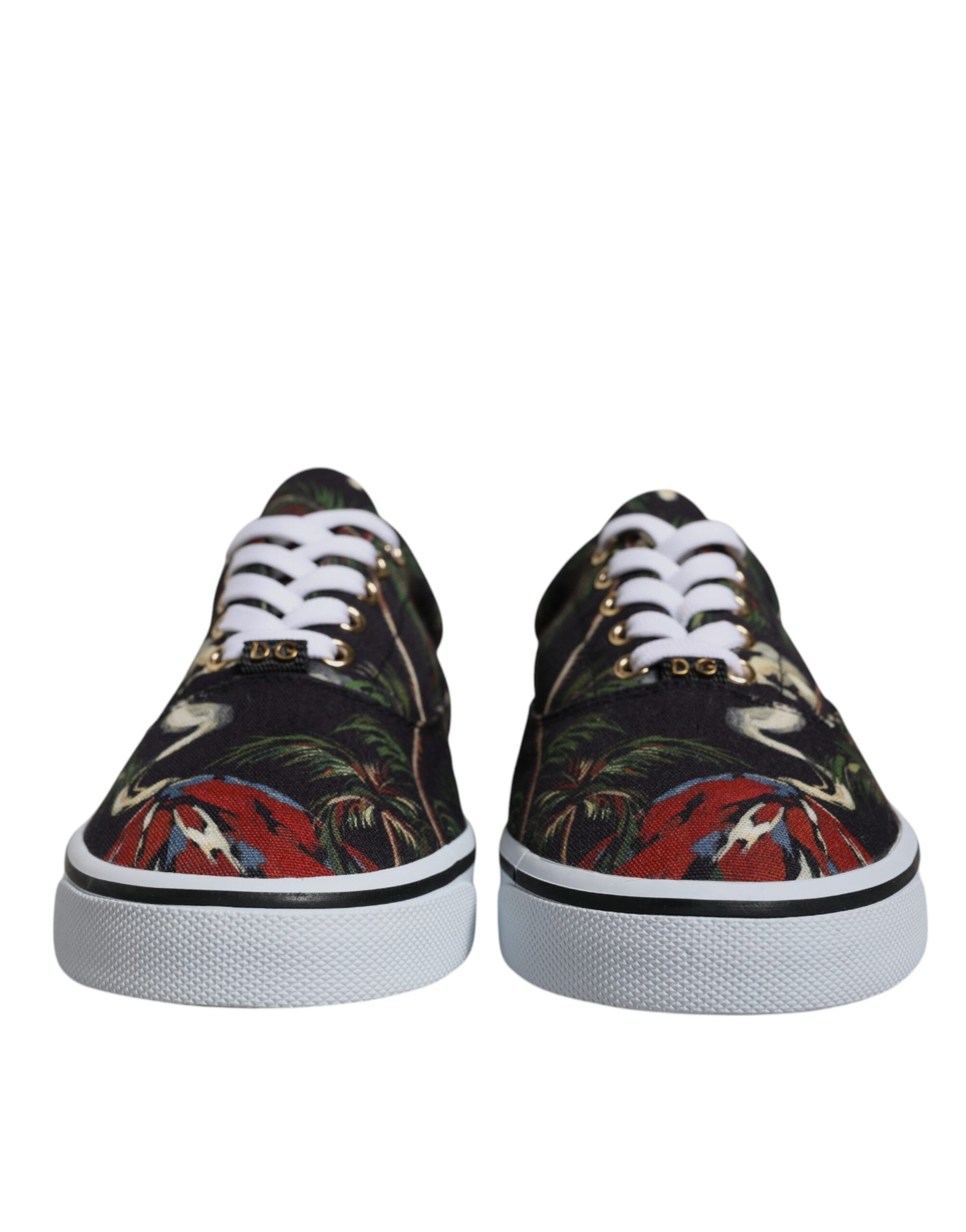 Dolce & Gabbana Black Tropical Print Low Top Sneakers Shoes by Dolce & Gabbana