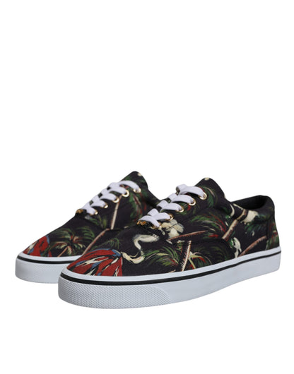 Dolce & Gabbana Black Tropical Print Low Top Sneakers Shoes by Dolce & Gabbana