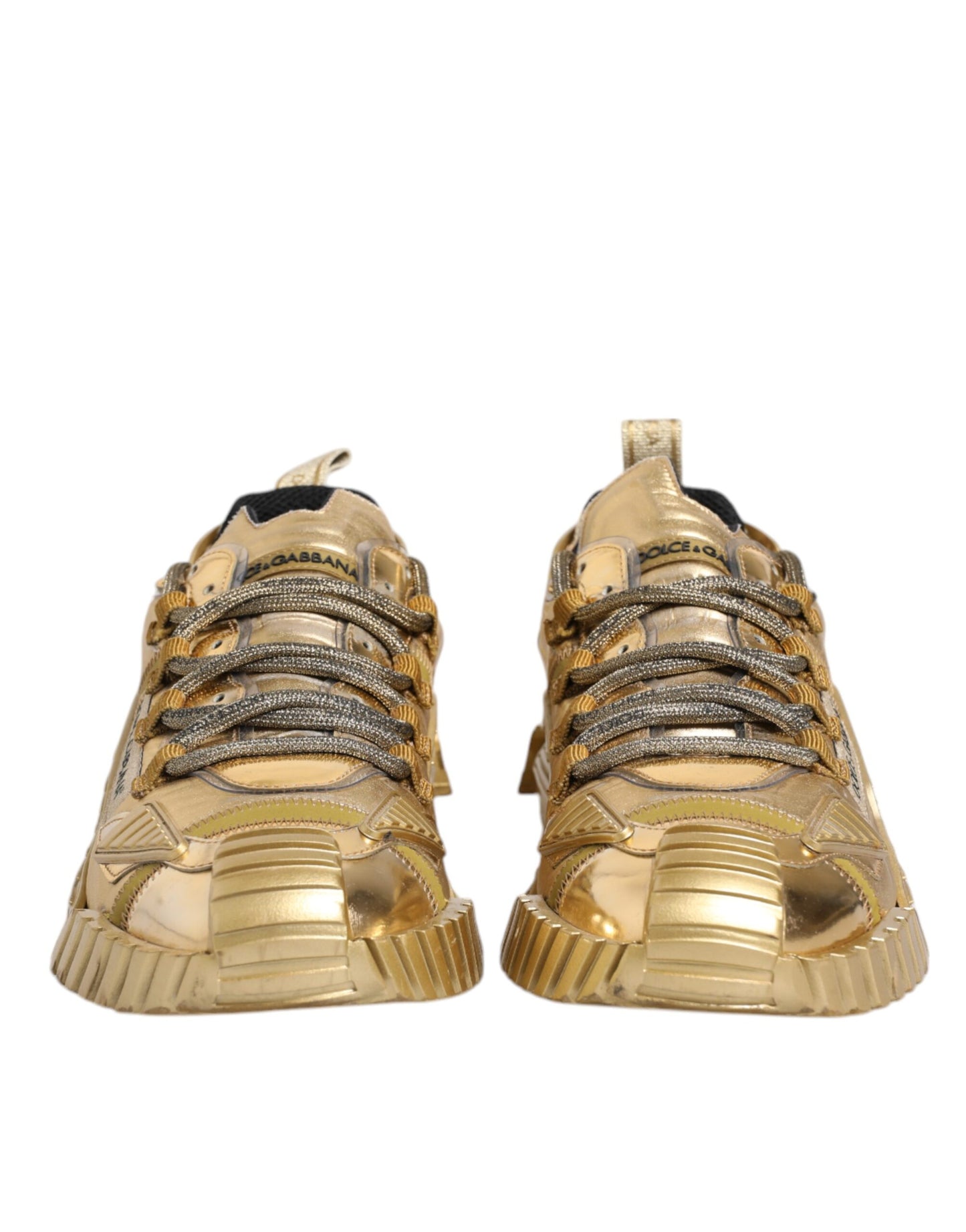 Dolce & Gabbana Gold Stretch Lace Up NS1 Sneakers Shoes by Dolce & Gabbana