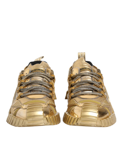 Dolce & Gabbana Gold Stretch Lace Up NS1 Sneakers Shoes by Dolce & Gabbana