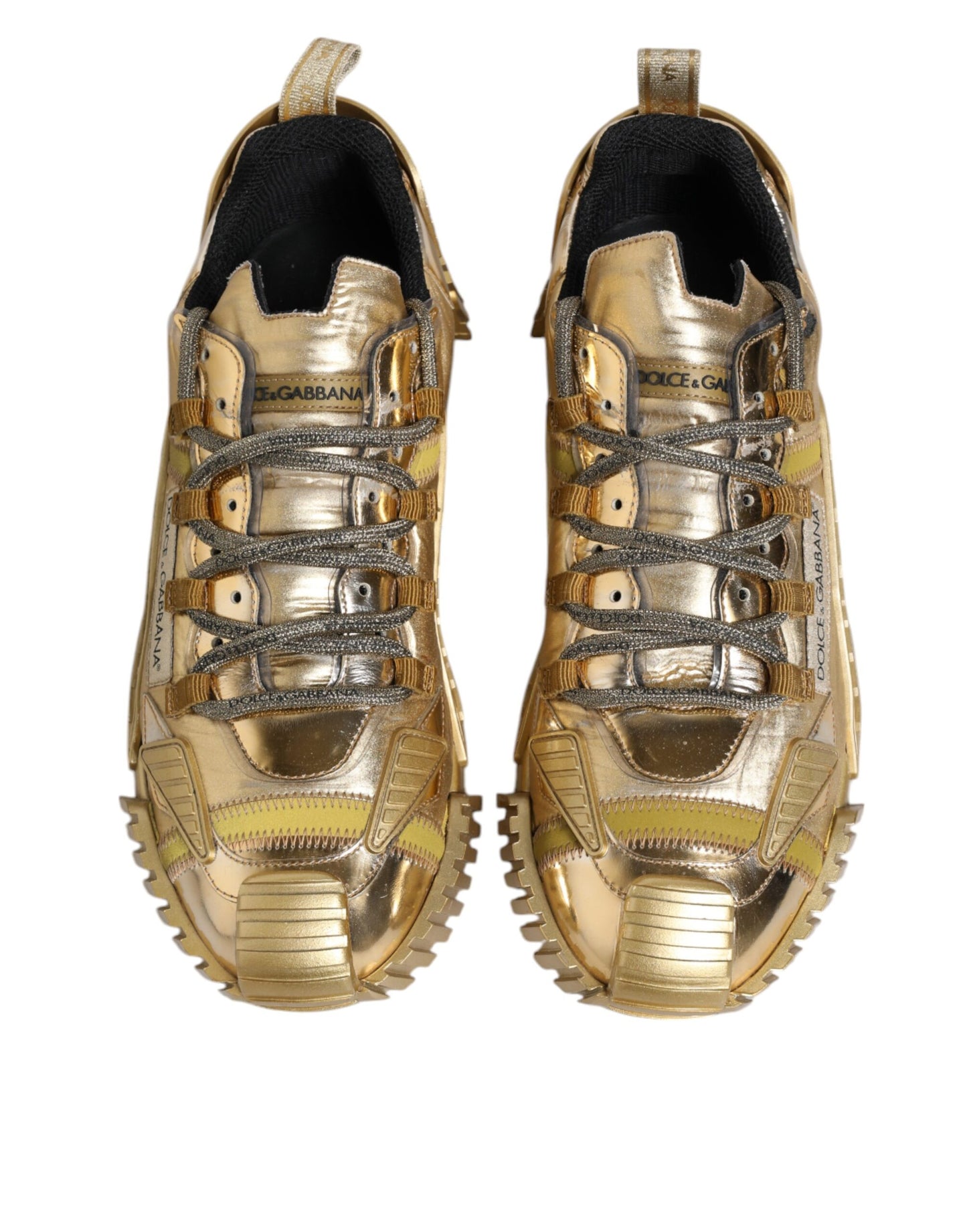 Dolce & Gabbana Gold Stretch Lace Up NS1 Sneakers Shoes by Dolce & Gabbana