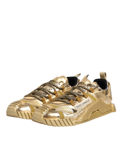 Dolce & Gabbana Gold Stretch Lace Up NS1 Sneakers Shoes by Dolce & Gabbana