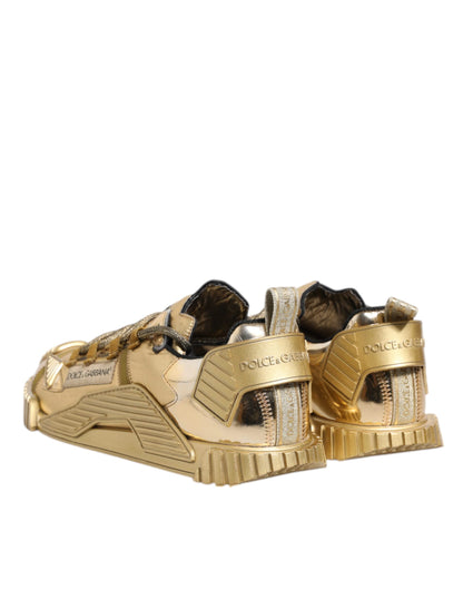 Dolce & Gabbana Gold Stretch Lace Up NS1 Sneakers Shoes by Dolce & Gabbana