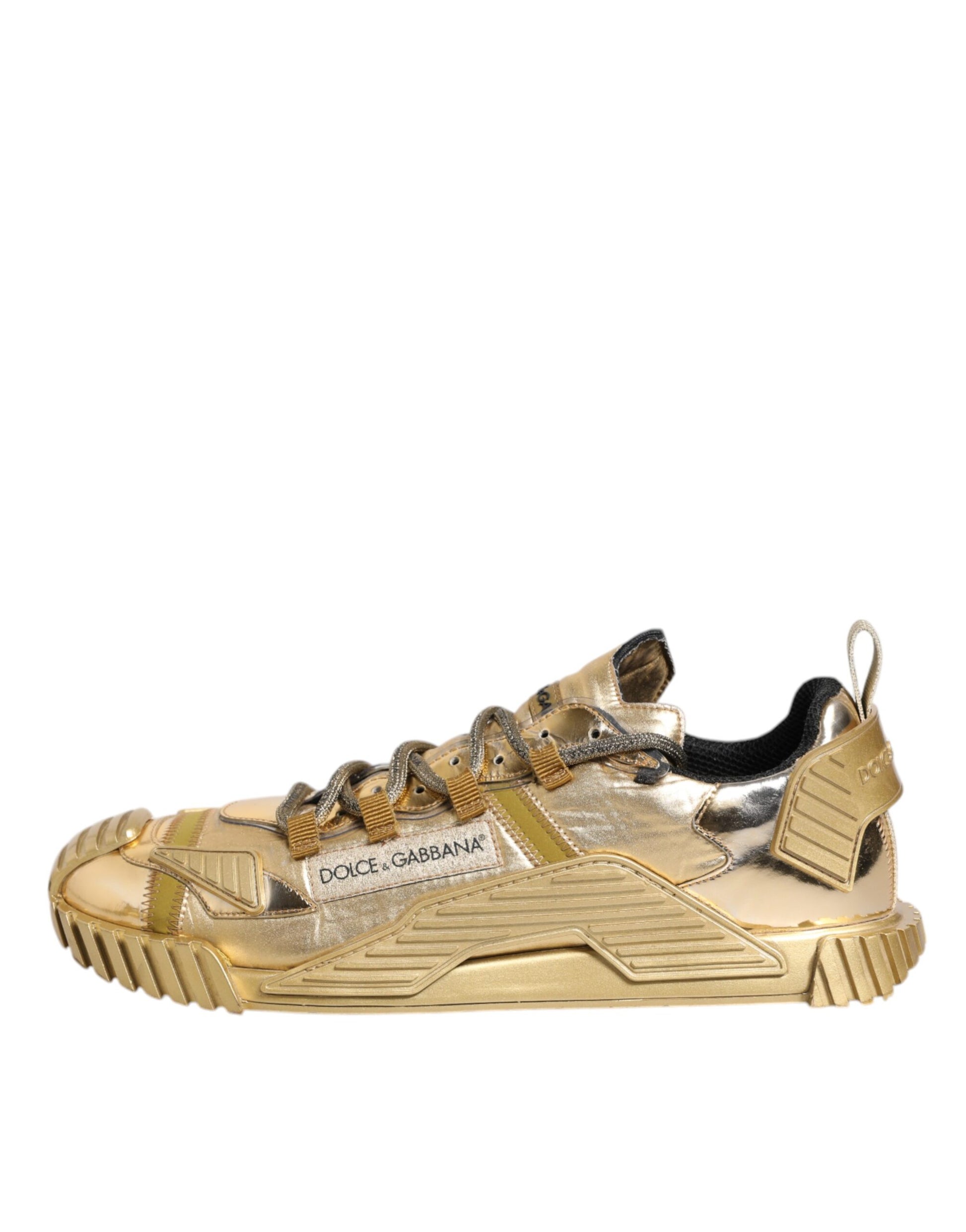 Dolce & Gabbana Gold Stretch Lace Up NS1 Sneakers Shoes by Dolce & Gabbana