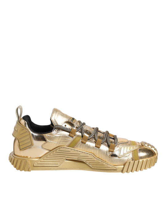 Dolce & Gabbana Gold Stretch Lace Up NS1 Sneakers Shoes by Dolce & Gabbana