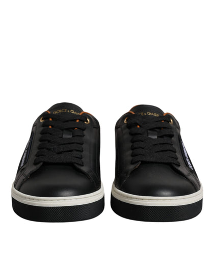 Dolce & Gabbana Black Leather Low Top Men Sneakers Shoes by Dolce & Gabbana