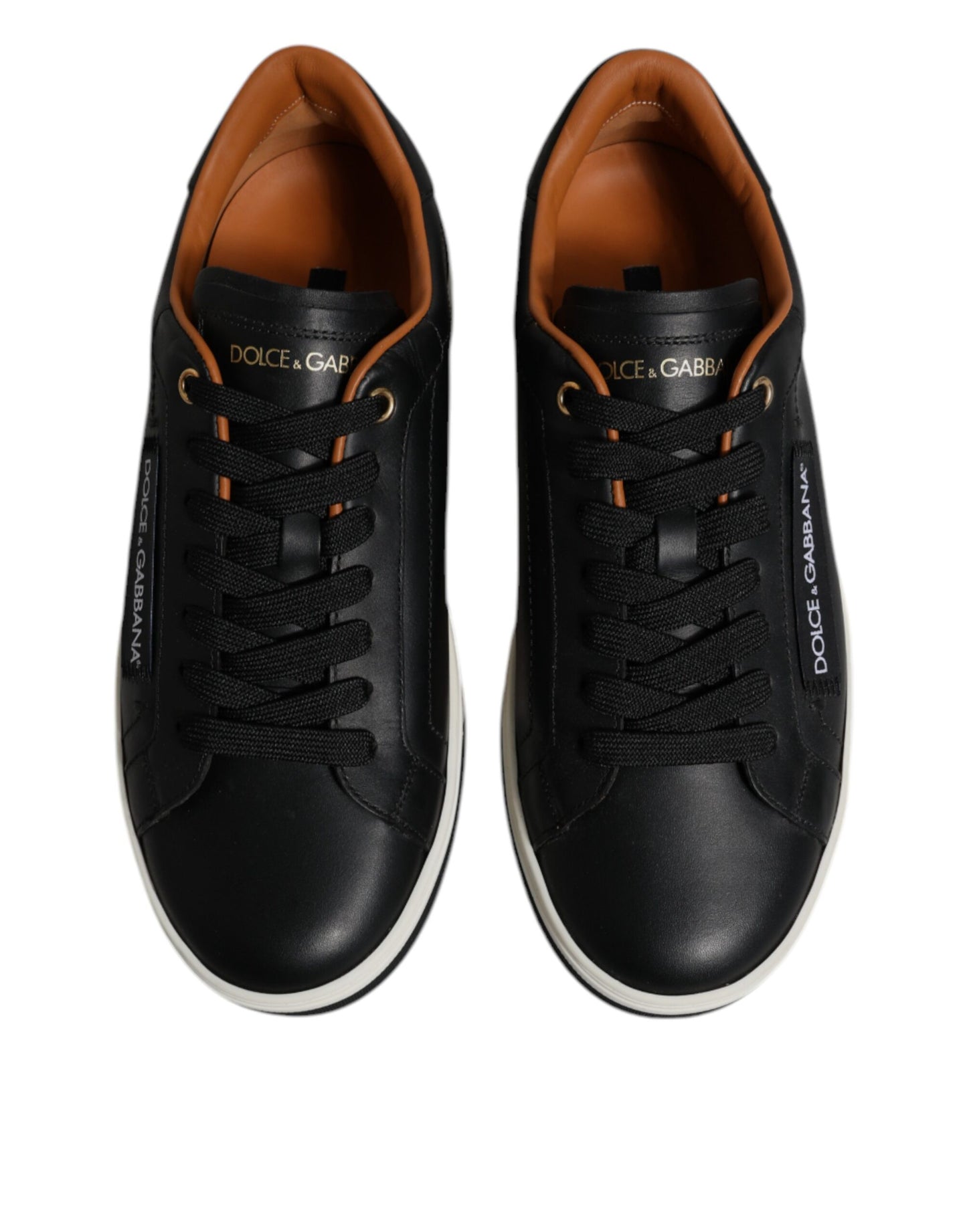 Dolce & Gabbana Black Leather Low Top Men Sneakers Shoes by Dolce & Gabbana