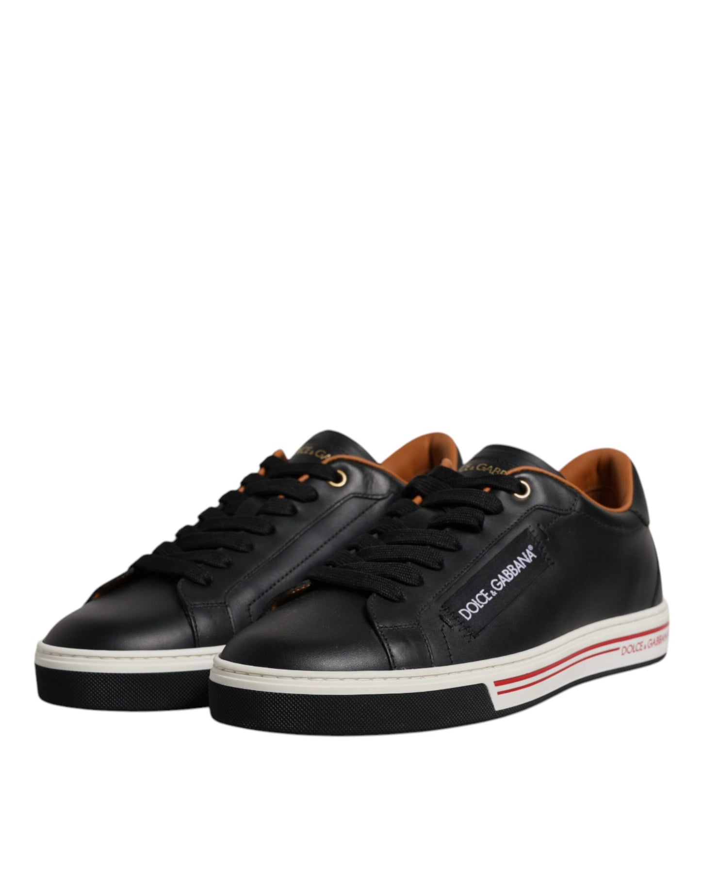 Dolce & Gabbana Black Leather Low Top Men Sneakers Shoes by Dolce & Gabbana