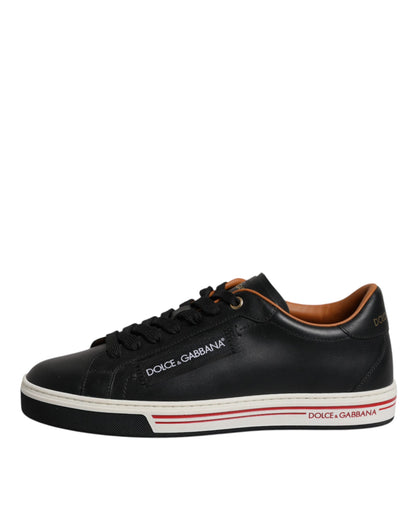 Dolce & Gabbana Black Leather Low Top Men Sneakers Shoes by Dolce & Gabbana