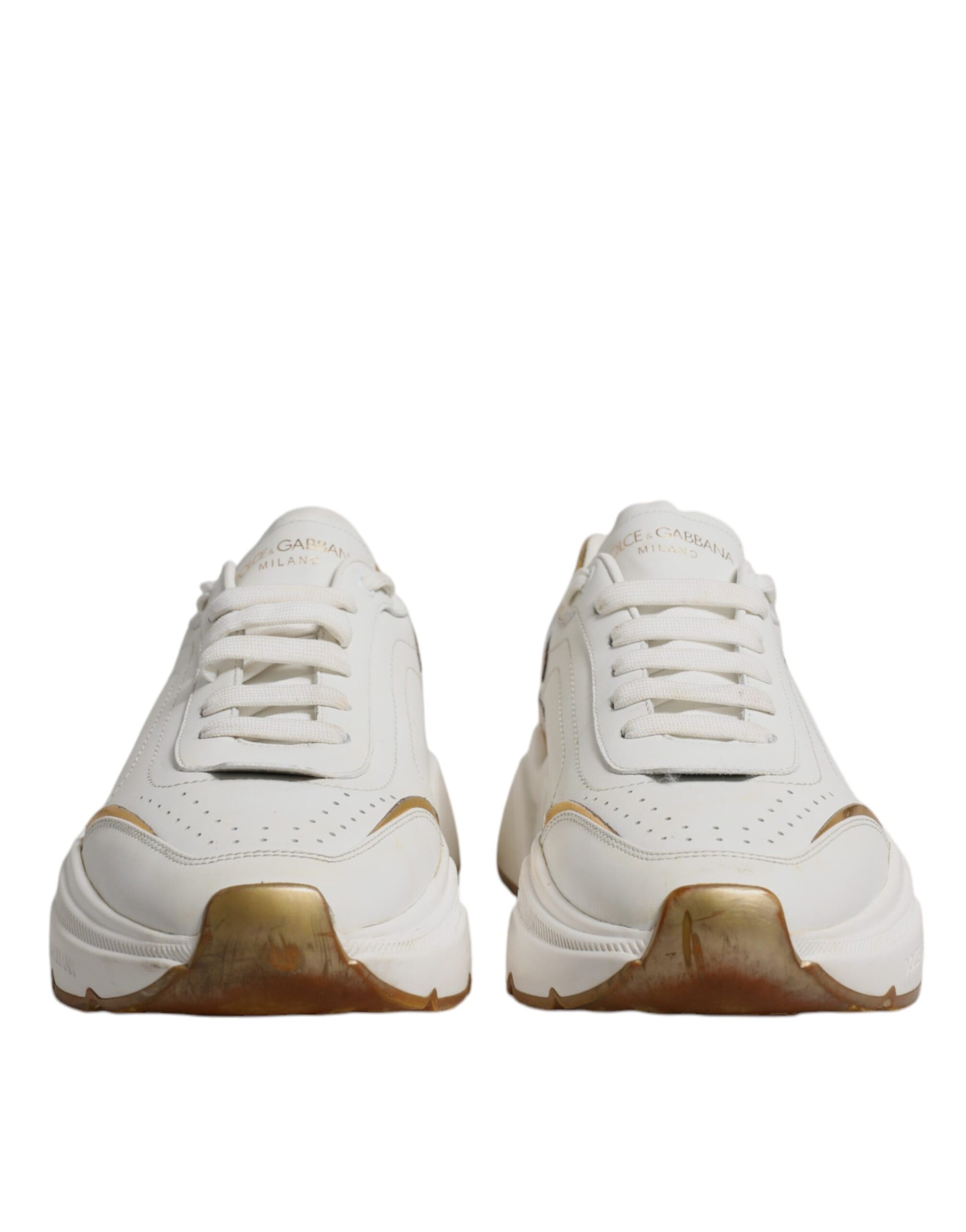 Dolce & Gabbana White Gold DAYMASTER Leather Sneakers Shoes by Dolce & Gabbana