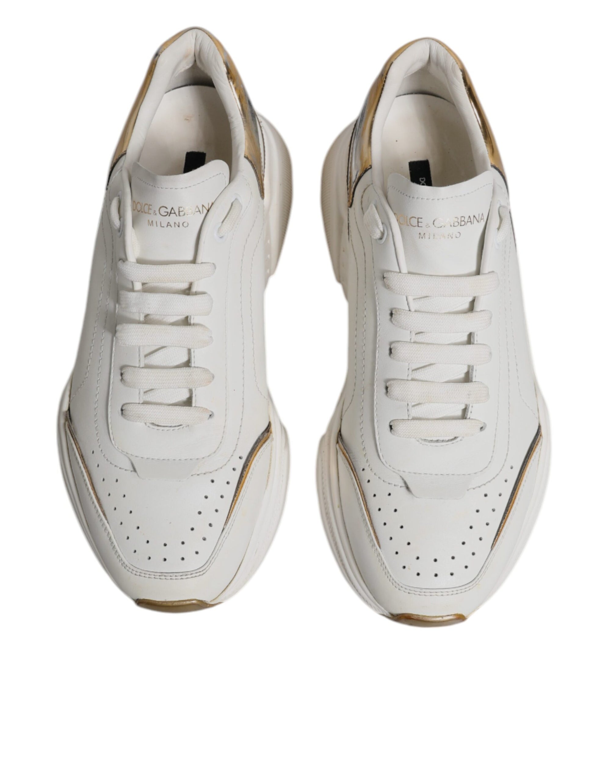 Dolce & Gabbana White Gold DAYMASTER Leather Sneakers Shoes by Dolce & Gabbana