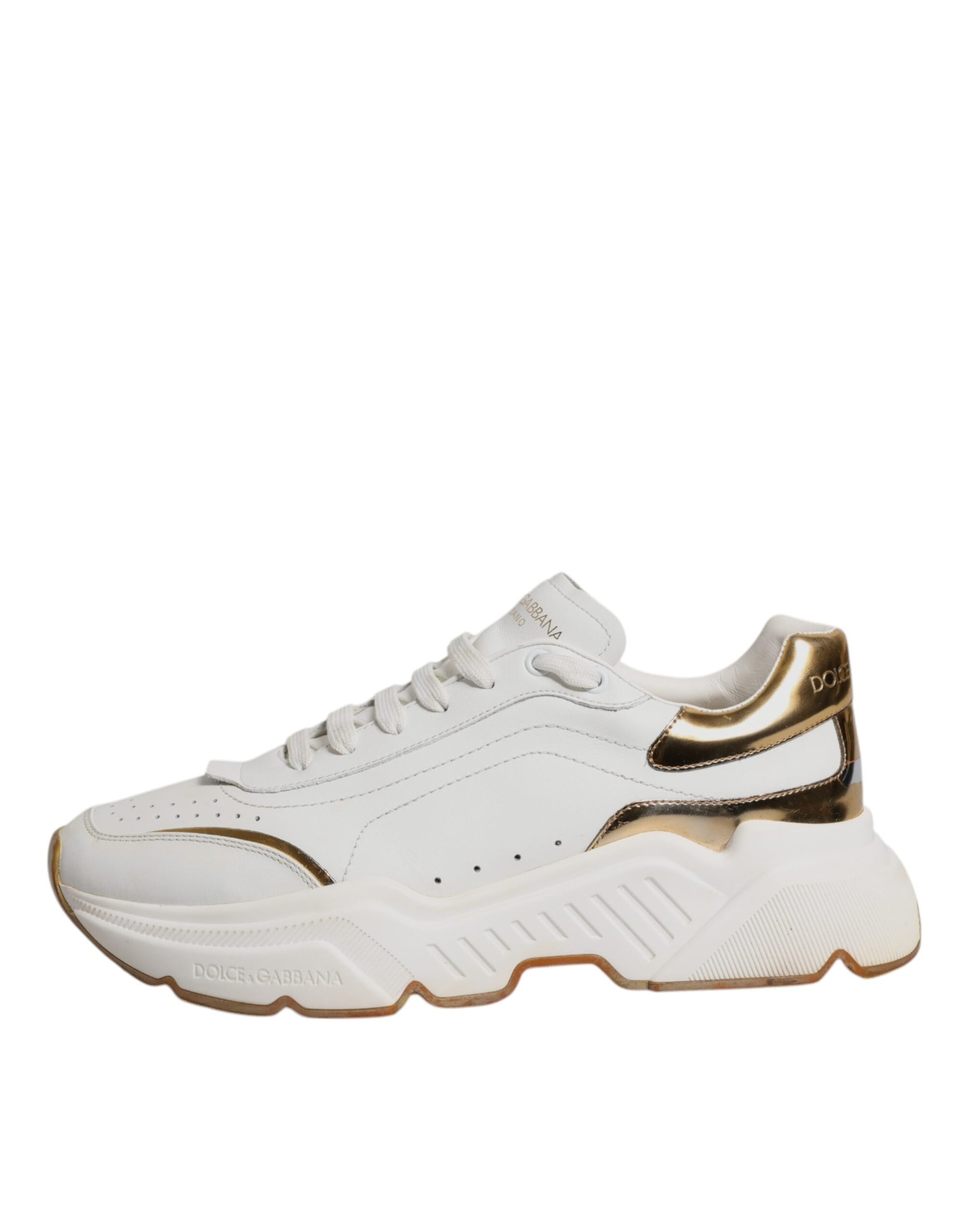 Dolce & Gabbana White Gold DAYMASTER Leather Sneakers Shoes by Dolce & Gabbana