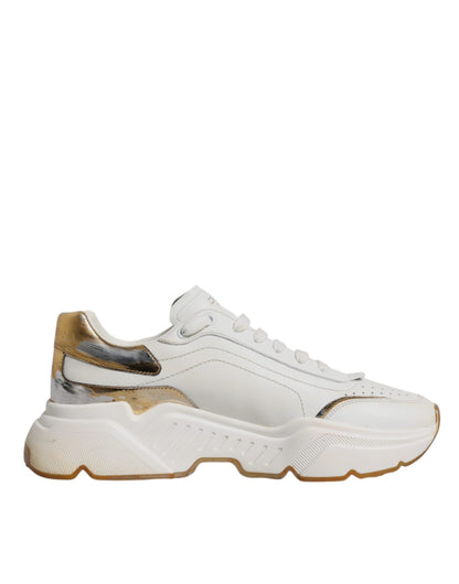 Dolce & Gabbana White Gold DAYMASTER Leather Sneakers Shoes by Dolce & Gabbana