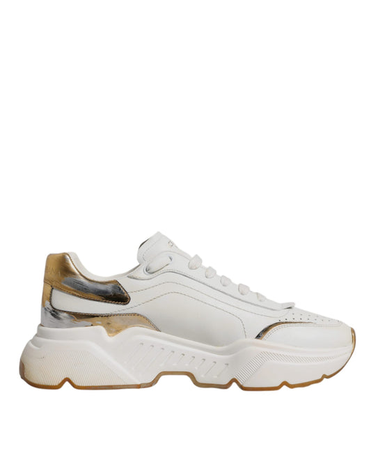 Dolce & Gabbana White Gold DAYMASTER Leather Sneakers Shoes by Dolce & Gabbana